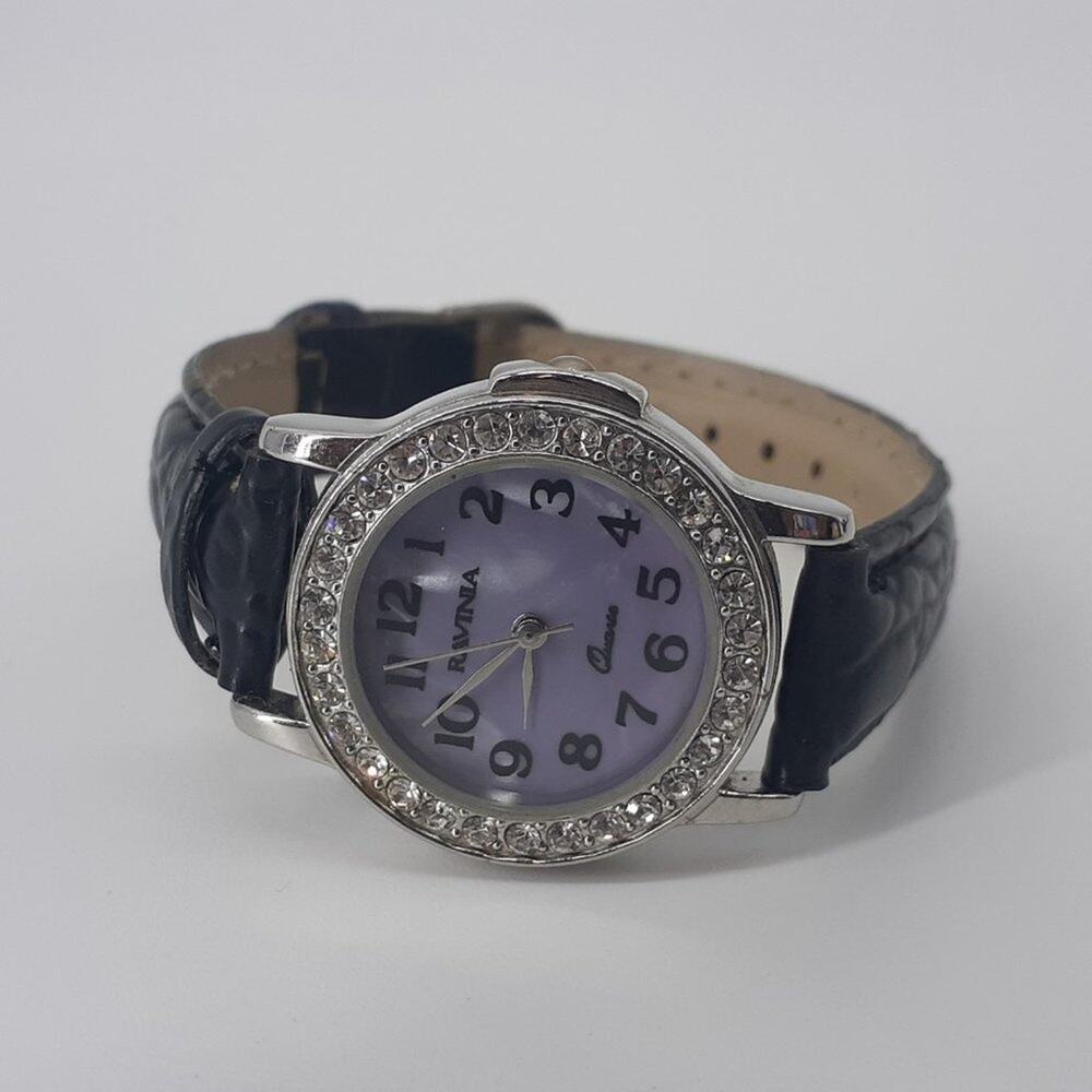 Ravinia Womens Watch Black Croc Embossed Faux Leather Strap Japan